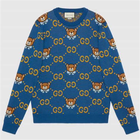 blue gucci bear sweater|Gucci cropped sweater.